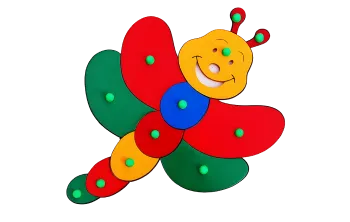 An interactive wooden puzzle butterfly.