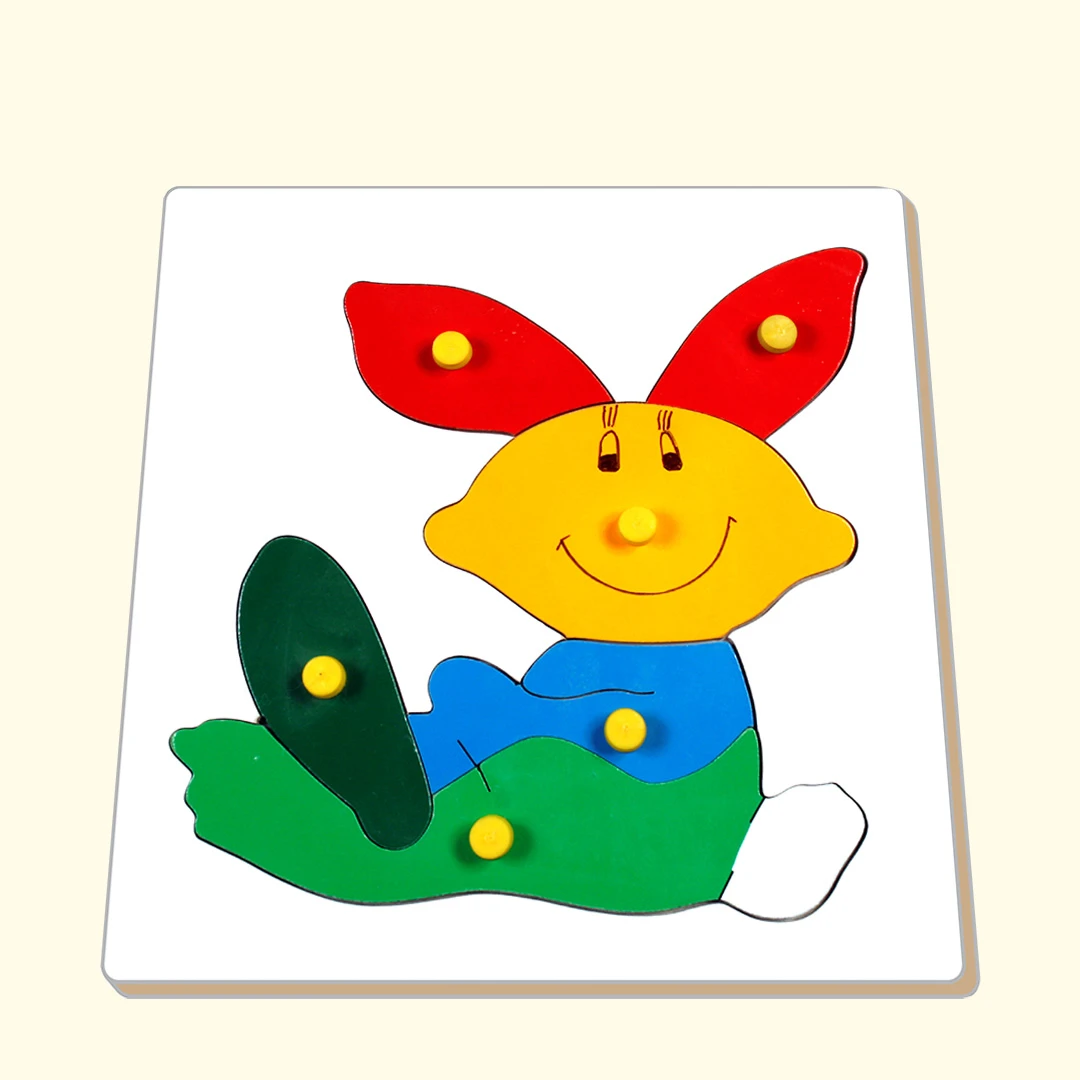  Colorful bunny wooden puzzle, perfect for kids learning shapes and colors.