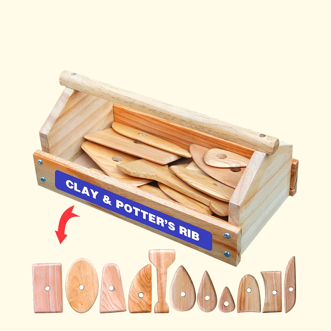 A wooden toolbox with a wooden spoon and another wooden spoon lying on top of it.