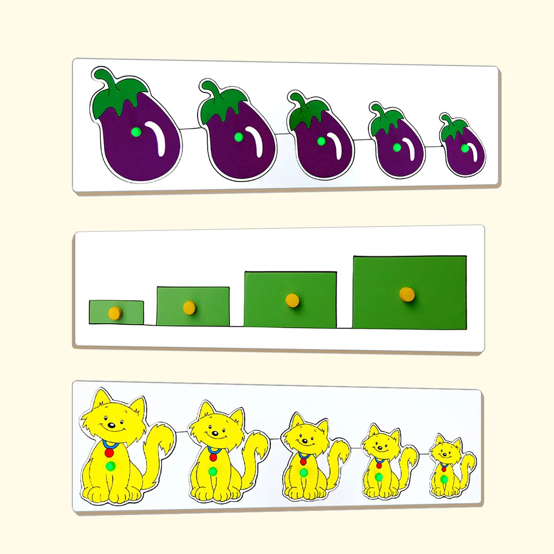  Wooden numbers, cat, and vegetables on display.